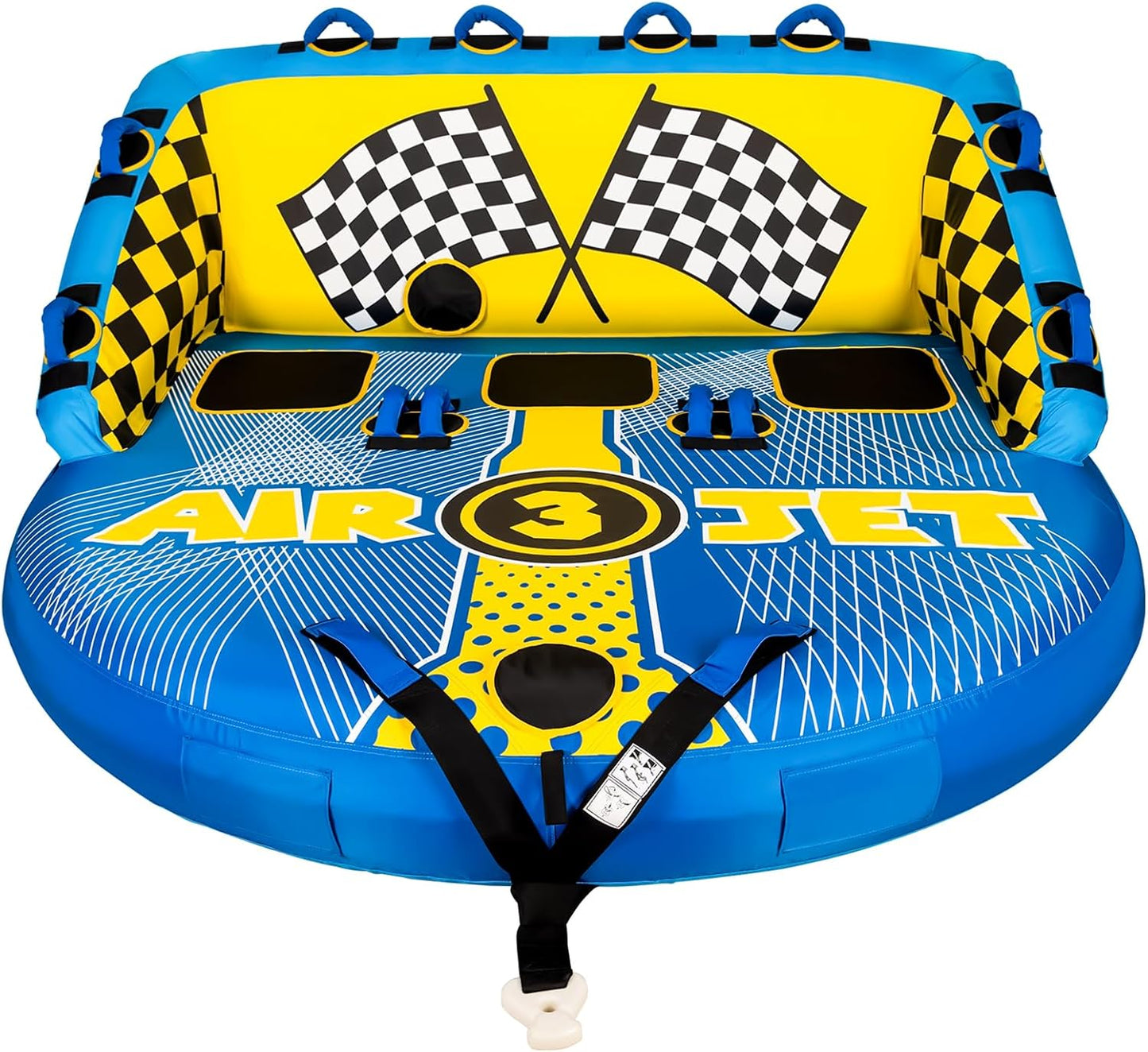 KMJETNIVY Towable Tube for Boating, 1–3 Person Inflatable Boat Tube with 510 lb Capacity, Heavy-Duty 840D Nylon Cover, EVA Foam Handles, Front & Rear Tow Points, Multicolor Blue