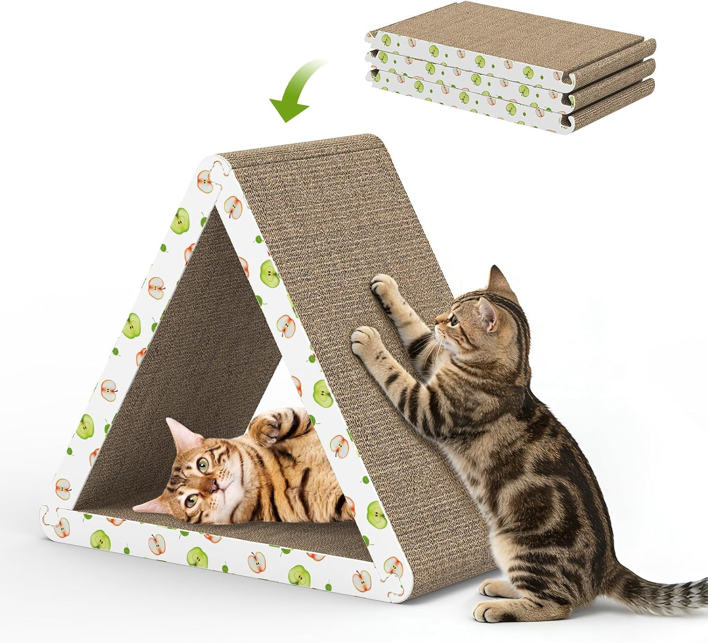 TIMHAKA Cat Scratching Board, Double-Sided Corrugated Cardboard Cat Scratcher with Catnip, Premium Scratch Texture Pad for Indoor Cats, Pack of 2, Apple