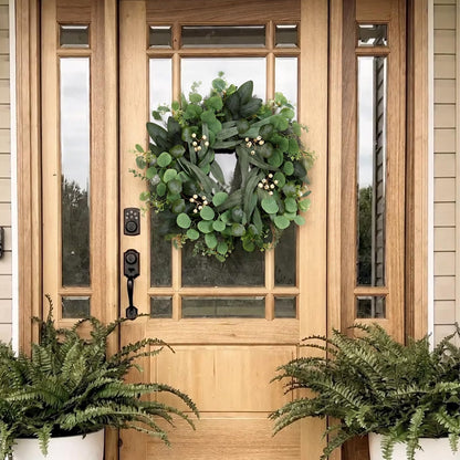 HyperionFlo Essentials 24-Inch Artificial Eucalyptus Wreath for Front Door, Greenery with White Berries, Fall & Year-Round Home Decor