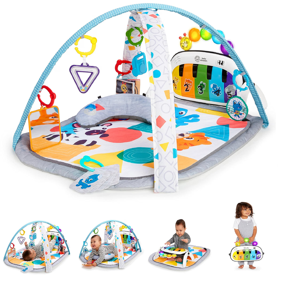 Baby Einstein 4-in-1 Kickin' Tunes Music & Language Play Gym, Piano Tummy Time Activity Mat with Lights, Music & Sensory Toys for Babies, 0–36 Months