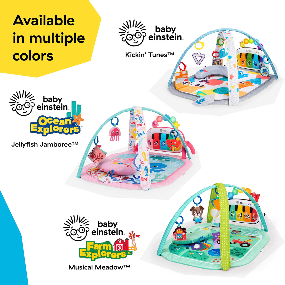 Baby Einstein 4-in-1 Kickin' Tunes Music & Language Play Gym, Piano Tummy Time Activity Mat with Lights, Music & Sensory Toys for Babies, 0–36 Months