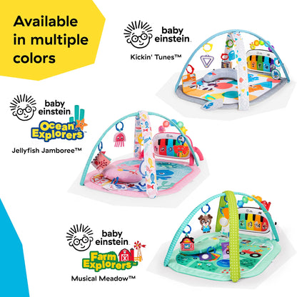Baby Einstein 4-in-1 Kickin' Tunes Music & Language Play Gym, Piano Tummy Time Activity Mat with Lights, Music & Sensory Toys for Babies, 0–36 Months
