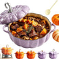Pumpkin Enameled Cast Iron Dutch Oven with Lid, Oven Safe Soup Casserole Dish with Dual Handles, Cute Fall Harvest Decor Bakeware for Thanksgiving Halloween (B2, 16CM)
