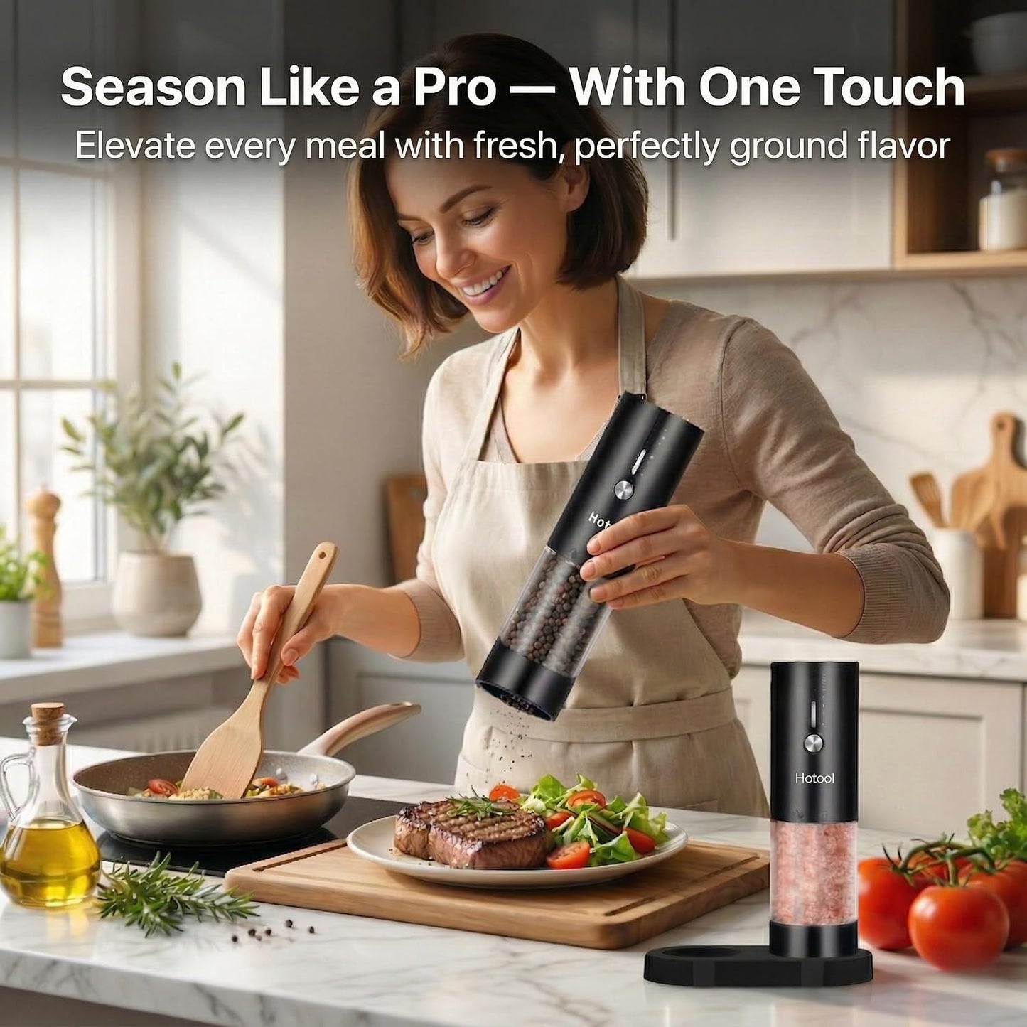 Hotool Electric Salt and Pepper Grinder Set, 4oz