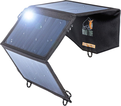 Ryno Tuff 21W Lightweight Portable Solar Charger for Camping - Foldable Solar Powered Cells with 2 USB Ports To Fast Charge Smartphones, Tablets & Battery Packs -Charge While Hiking, Camping & Fishing