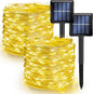 Dazzle Bright 2-Pack Solar String Lights Outdoor, 80FT 240 LED Solar-Powered Fairy Lights, Waterproof IP44, 8 Lighting Modes, Silver Wire, Warm White