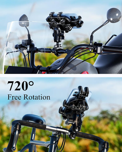 BRCOVAN Motorcycle Phone Mount Holder with Vibration Dampener, Adjustable Handlebar Phone Cradle for Motorcycles, Bikes, E-Bikes, ATVs & Scooters, Black