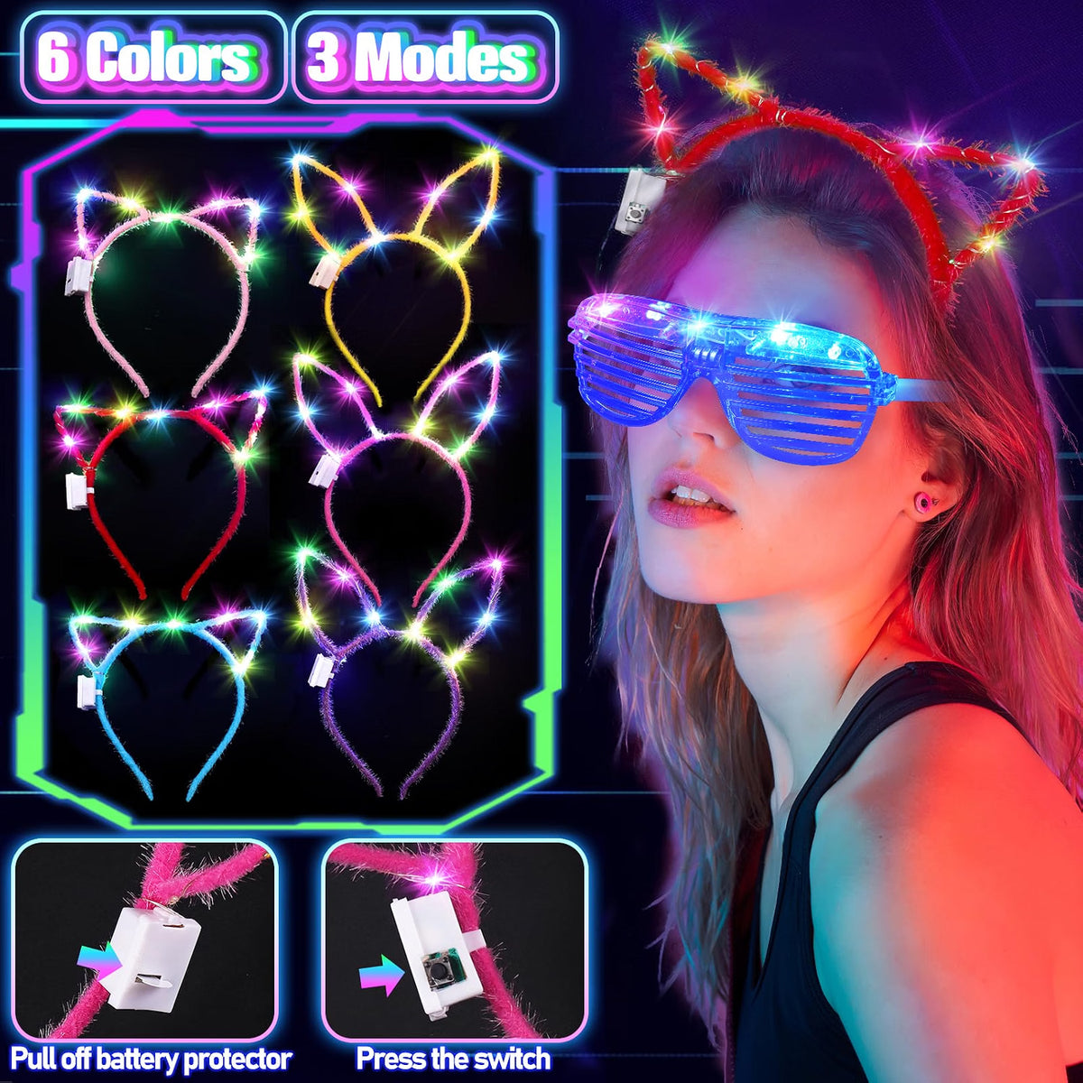 TSDATOWR 150-Piece Glow in the Dark Party Supplies for Kids & Adults, LED Glasses, Headbands, Rings & Glow Sticks with DIY Connectors, Neon Light-Up Party Kit