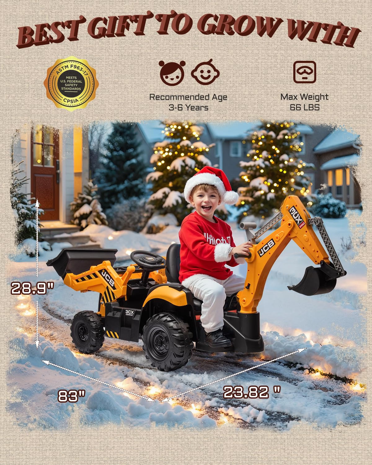 First Ride On JCB 3CX Licensed 24V Ride-On Excavator for Kids, 3-in-1 Electric Backhoe Digger with Reversible Seat, Detachable Arms, Remote Control & Dual 120W Motors