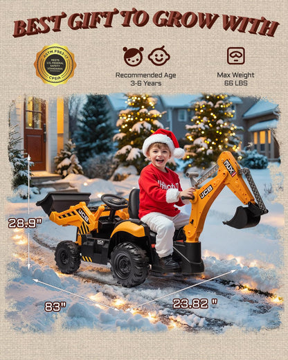 First Ride On JCB 3CX Licensed 24V Ride-On Excavator for Kids, 3-in-1 Electric Backhoe Digger with Reversible Seat, Detachable Arms, Remote Control & Dual 120W Motors
