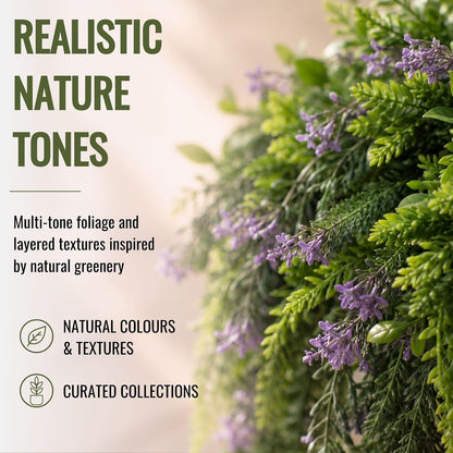 DECKO Artificial Plants - Fake Plants & Flowers Indoor and Outdoor - UV Resistant Hanging Plants for Living Room, Balcony, Patio, Kitchen etc - Faux Greenery - Senna Collection (2 Sets of 3 Cascades)