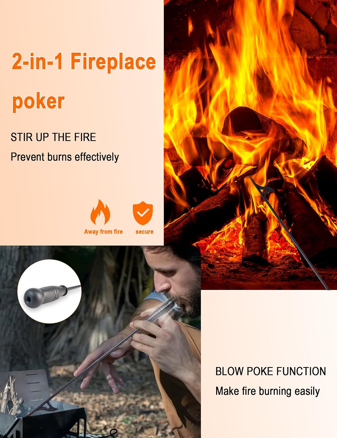 HyperionFlo Essentials 31.5-Inch 5-Piece Fireplace Tool Set with Stand