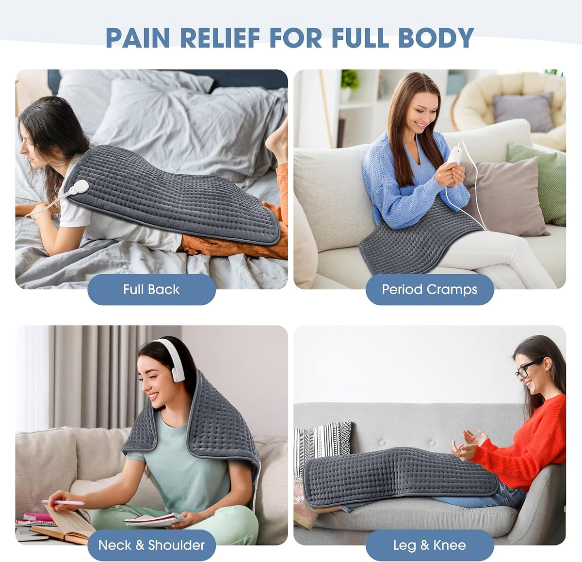 FluffyWarmth Electric Heating Pad for Back, Extra Large 17"x33", Ultra Soft
