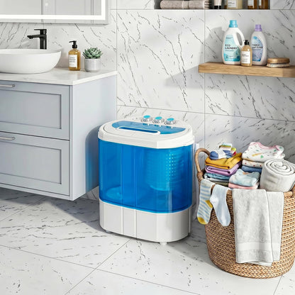 SUPER DEAL Small Portable Washing Machine | 9.9LB Twin Tub Mini Compact Washer with Spin Cycle, Top Load Design & Separate Timers