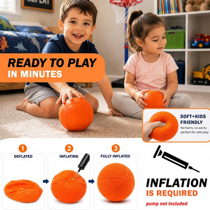 Botabee Kids Mini Basketballs, 2-Pack 6-Inch Soft Rubber Basketballs for Toddlers & Young Children, Lightweight Indoor & Outdoor Play Balls, Orange