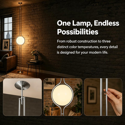 HyperionFlo Essentials Premium Stainless Steel Floor-to-Ceiling Lamp, Adjustable 98–110 Inch Standing Lamp, 3 Color Modes, Tool-Free Installation, White