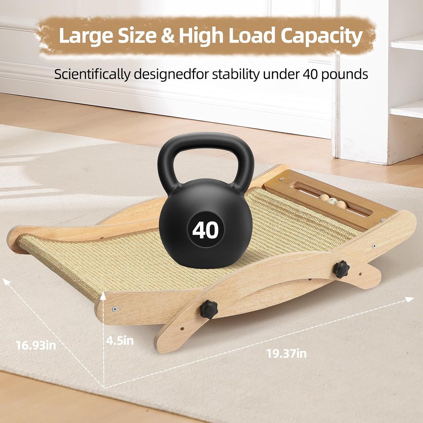 Cat Scratcher Bed, 19-Inch Large Sisal Cat Scratching Board, 3-in-1 Cat Scratcher Lounge with Hammock & Raised Perch, Ergonomic Curved Arch, Indoor Cat Furniture, Sisal Beige