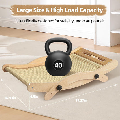 Cat Scratcher Bed, 19-Inch Large Sisal Cat Scratching Board, 3-in-1 Cat Scratcher Lounge with Hammock & Raised Perch, Ergonomic Curved Arch, Indoor Cat Furniture, Sisal Beige