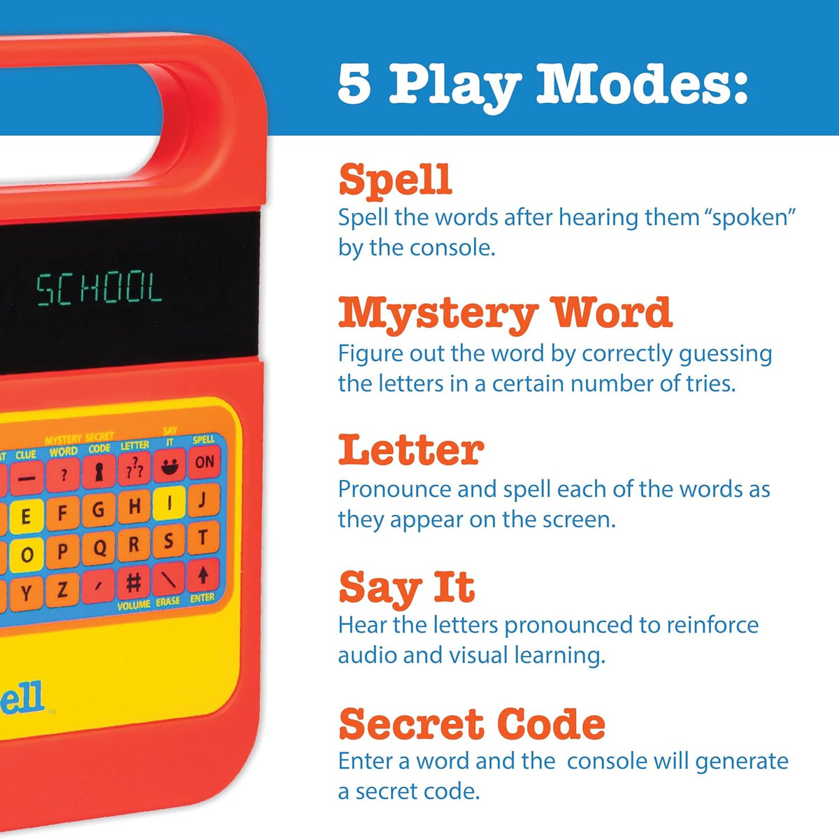 PlayMonster Speak & Spell Educational Learning Toy, Retro 80s Handheld Spelling Game with 5 Play Modes, Multiple Challenge Levels, Educational Toy for Kids Ages 7+, Multi