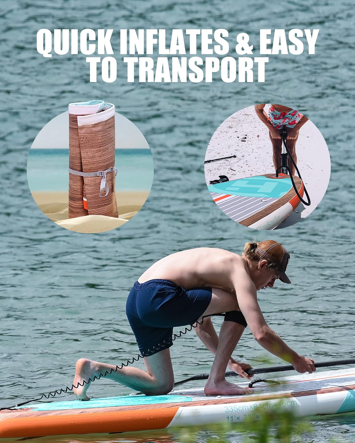 Highpi Inflatable Stand Up Paddle Board for Youth and Adults, 11-Foot Wide SUP with Premium Accessories, 350 lb Capacity, EVA Non-Slip Deck, Classic Wood