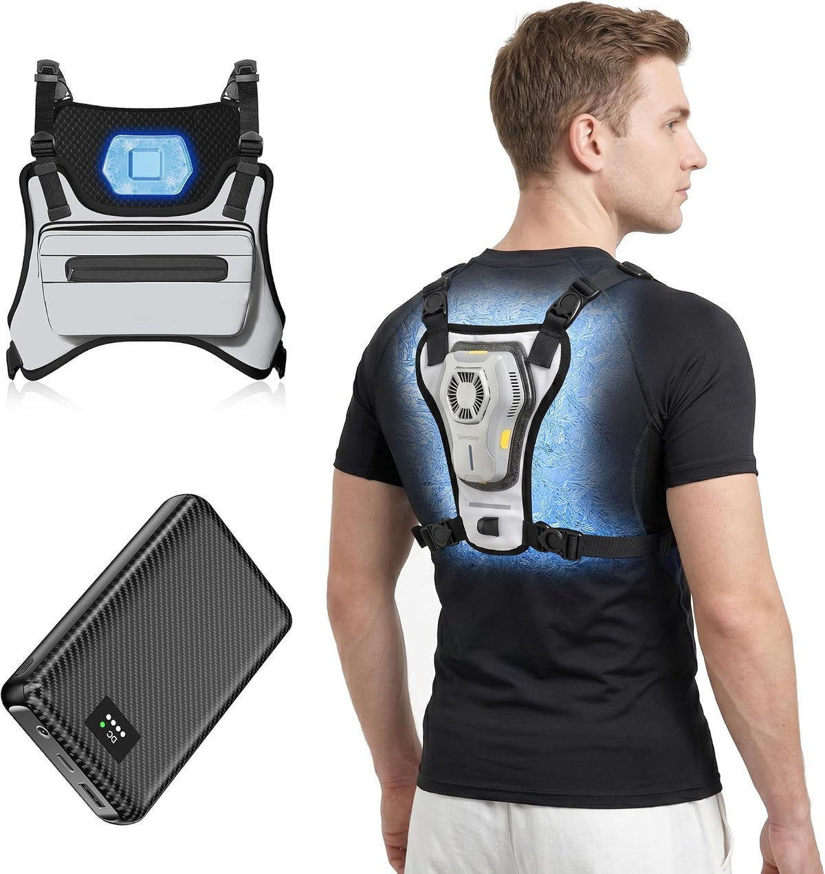 THEKUKU Cooling Vest with 30000mAh Power Bank, Portable Cooling Jacket for Men Women, Wearable Fan for Construction, Cosplay, Fishing and Outdoor Work-Black
