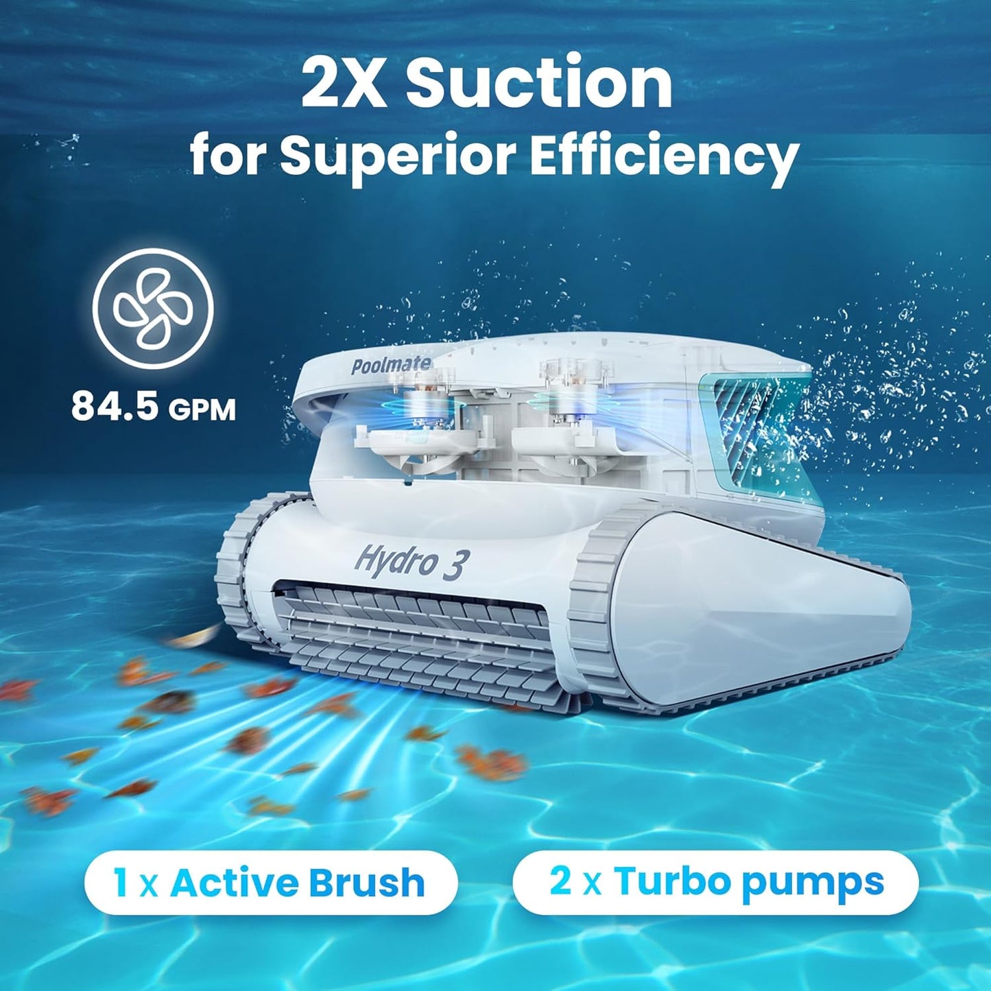 Hydro 3 Cordless Pool Vacuum, 5070 GPH Robotic Pool Cleaner with 200-Minute Runtime, Wall-to-Waterline Cleaning, 4.1L Filter Basket for Above Ground Pools, Green