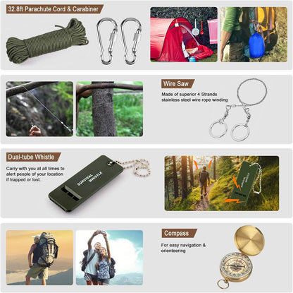 TAIMASI 238 Pcs Emergency Survival Kit with First Aid Kit and Molle Pouch Survival Gear Emergency Supplies Emergency Tent for Earthquake, Outdoor Adventure, Camping, Hiking, Hunting