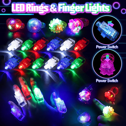 TSDATOWR 150-Piece Glow in the Dark Party Supplies for Kids & Adults, LED Glasses, Headbands, Rings & Glow Sticks with DIY Connectors, Neon Light-Up Party Kit