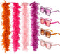 Canlierr 60g 6.6 FT Colorful Feather Boas Pack with Matching Square Sunglasses, 4-Piece Turkey Feather Party Scarves for Adults, Dancing, Costumes & Celebrations