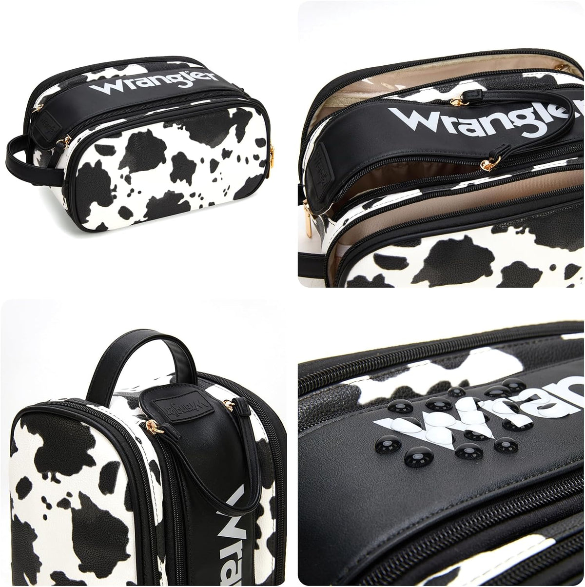 Wrangler Large Makeup Bag Travel Toiletry Bag Portable Cosmetic Bag Cute Makeup Organizer with Handle and Multiple Pockets & Dividers for Women