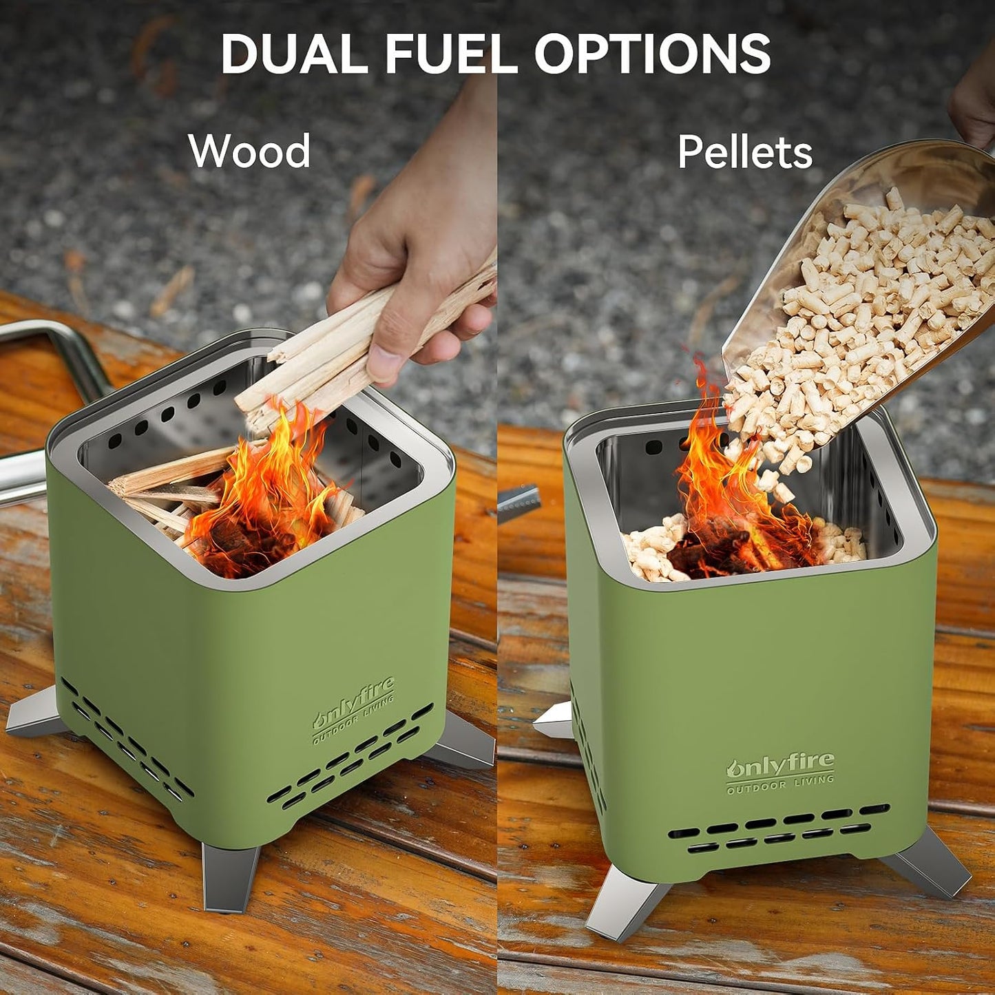 2-in-1 Wood Burning Fire Pit with Pot Rack, 7.8" Tabletop Fireplace, Green Portable Stainless Steel Camp Stove with Carry Bag for Camping, Patio, Backyard, RV & Tailgating, Smokeless Firepit, FP051