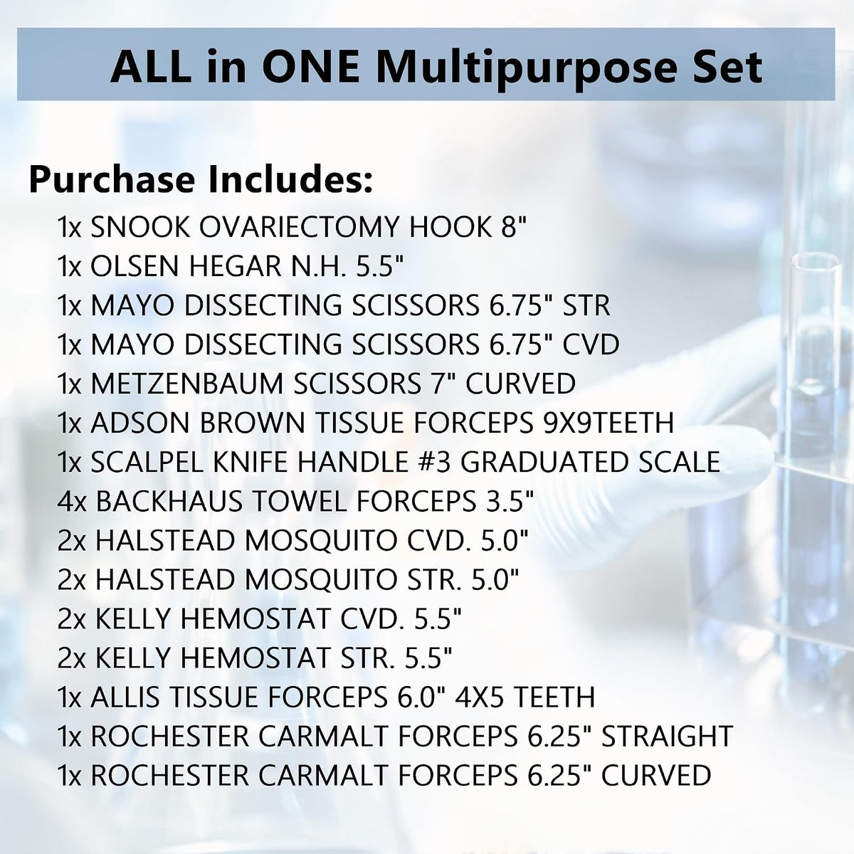 A2Z Stainless Steel 22 Pcs Veterinary Instruments Set Includes Kelly Forceps Mosquito Hemostats Carmalt Rochester Backhaus Towel Clamps Mayo Metzenbaum Scissors Multipurpose Spay Pack Kit-All in ONE