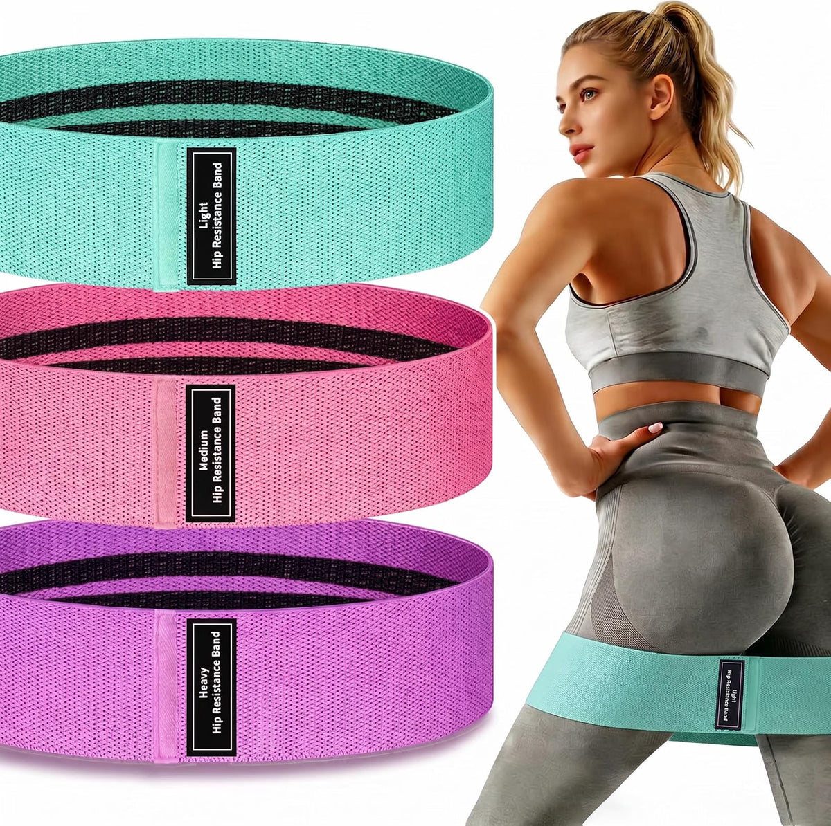 HyperionFlo Essentials Non-Slip Fabric Resistance Bands Set, 3-Level Exercise Bands with 10–45 lb Resistance for Men & Women