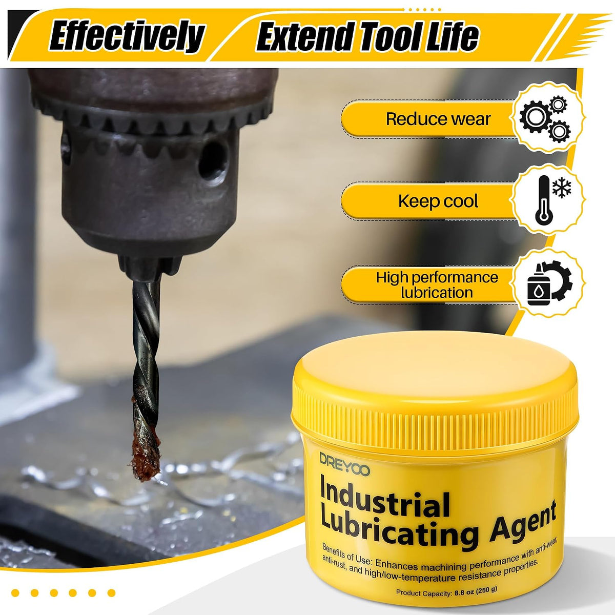 Dreyoo Cutting Paste for Drilling Metal, 8.8 oz Jar Tapping Wax Lubricant for Drill Bits, Saw Blades & Milling Tools, Low-Odor Chlorine-Free Metalworking Paste