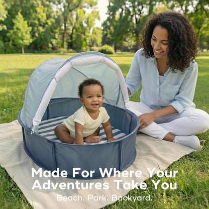 Babymoov Babyni Pop-Up Beach Tent, UPF 50+ Sun Protection with Built-In Mosquito Net, Ventilated Baby Sun Shelter for Beach & Travel, Marine