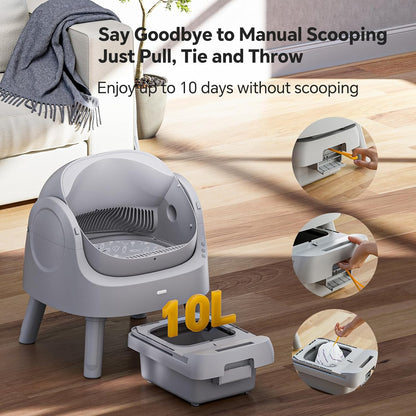 Mimfam Automatic Self Cleaning Litter Box, with 4 Pairs Infrared Senor, Open-Top Design for Multi-Cat Homes, Comes with Liner Bags and Cat Litter Mat, Grey