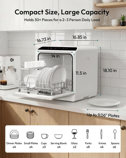 EUHOMY Countertop Dishwasher Portable, 6 Programs with 40 dB, No Hookup