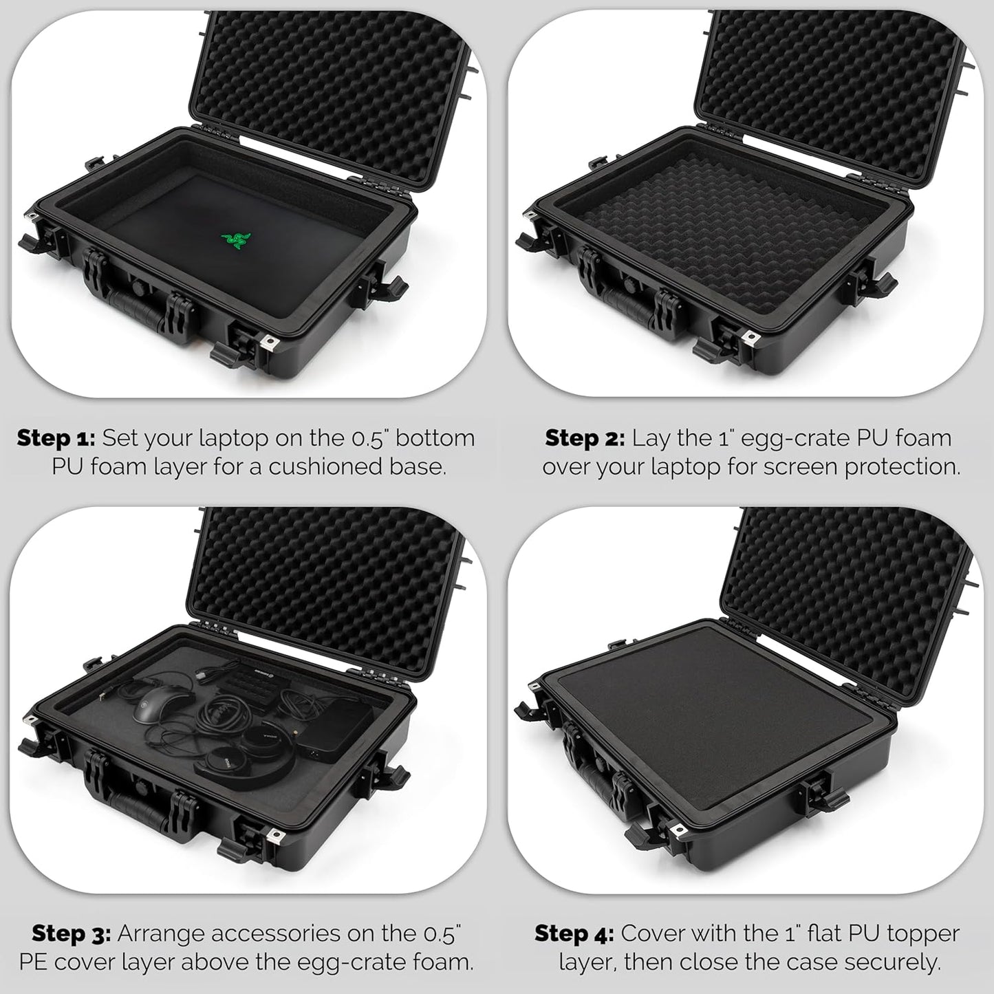 CASEMATIX Waterproof IP67 Laptop Hard Case for 15.6-17.3 inch Gaming Laptops & Accessories - Heavy Duty Hard Laptop Case with Foam Compatible with Asus Acer MSI Alienware Gaming Models & More