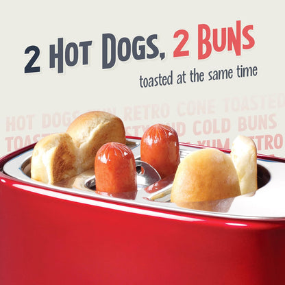 Nostalgia 2-Slot Hot Dog & Bun Toaster Retro Red