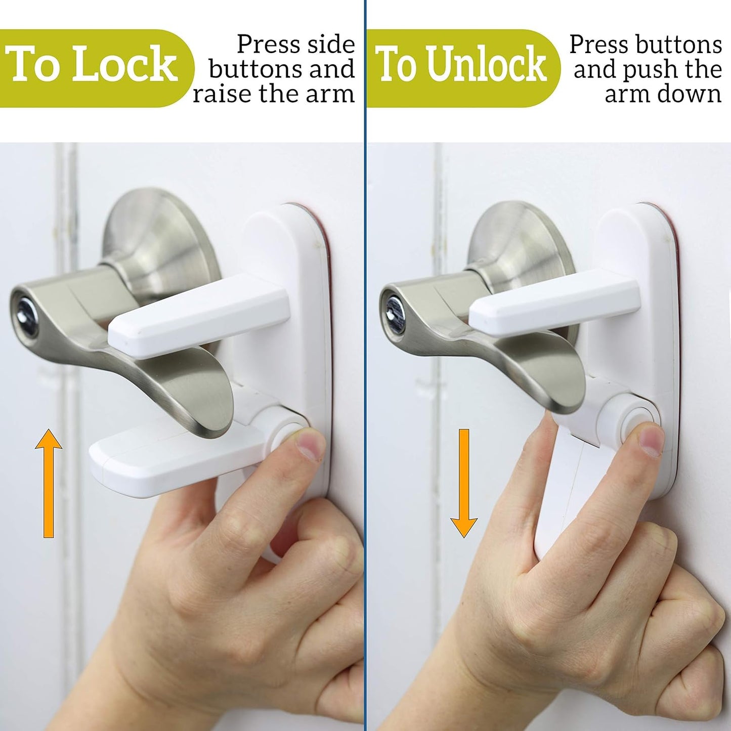 Wappa Baby Door Lever Lock 2 Pack, Childproof Door Handle Lock, Toddler Safety Lock, One-Hand Adult Operation, ABS with 3M Adhesive