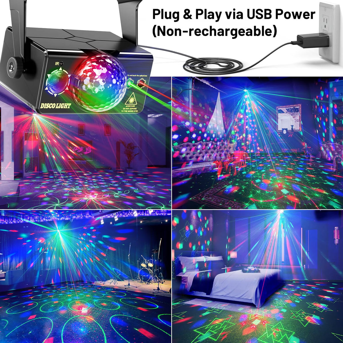 OIEZISRO 3-in-1 Disco Party Light, Sound Activated DJ Disco Ball & Strobe Stage Light with RGB LED Effects, Remote Control, Wall & Ceiling Mount, Black
