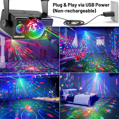 OIEZISRO 3-in-1 Disco Party Light, Sound Activated DJ Disco Ball & Strobe Stage Light with RGB LED Effects, Remote Control, Wall & Ceiling Mount, Black