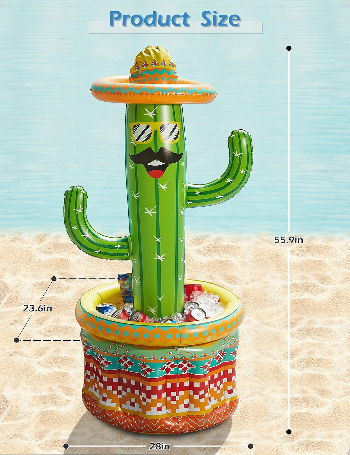 Jasonwell Inflatable Pool Party Cooler, X-Large Cactus Drink Holder & Ice Bucket with 4 Toss Rings, Inflatable Pool Party Game & Tropical Beach Decoration for Kids & Adults, Green