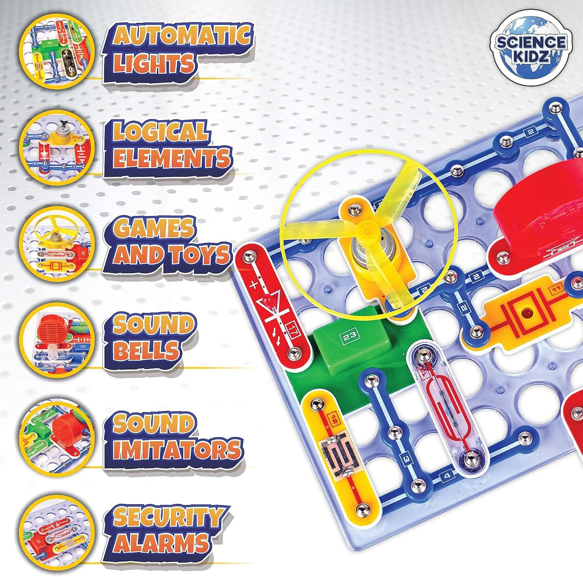 Science Kidz Electronics Kit, 188 Science Experiments for Kids, Snap-Together Circuit Projects, STEM Science Kit with Color User Manual, Physics Learning Toy