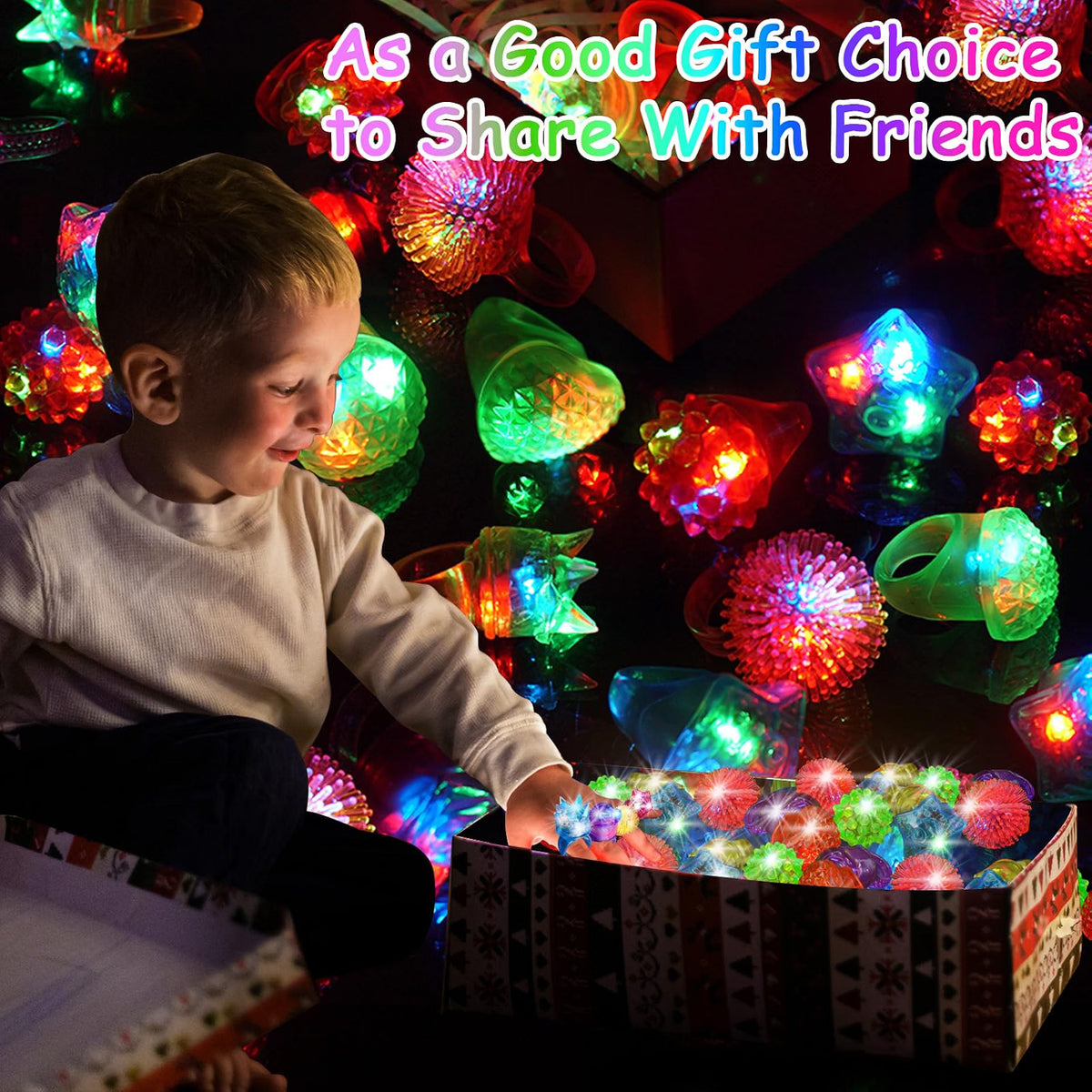 OLUPP 100-Piece Light Up Rings, LED Glow Party Rings for Kids & Adults, 6 Styles Flashing Finger Lights for Birthday, Concert, Halloween, Christmas & Events