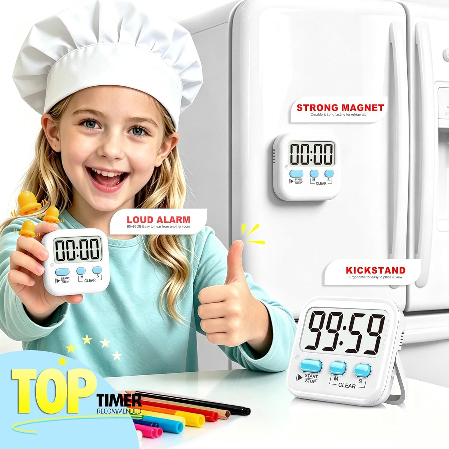 Antonki Digital Kitchen Timer 2-Pack with Alarm