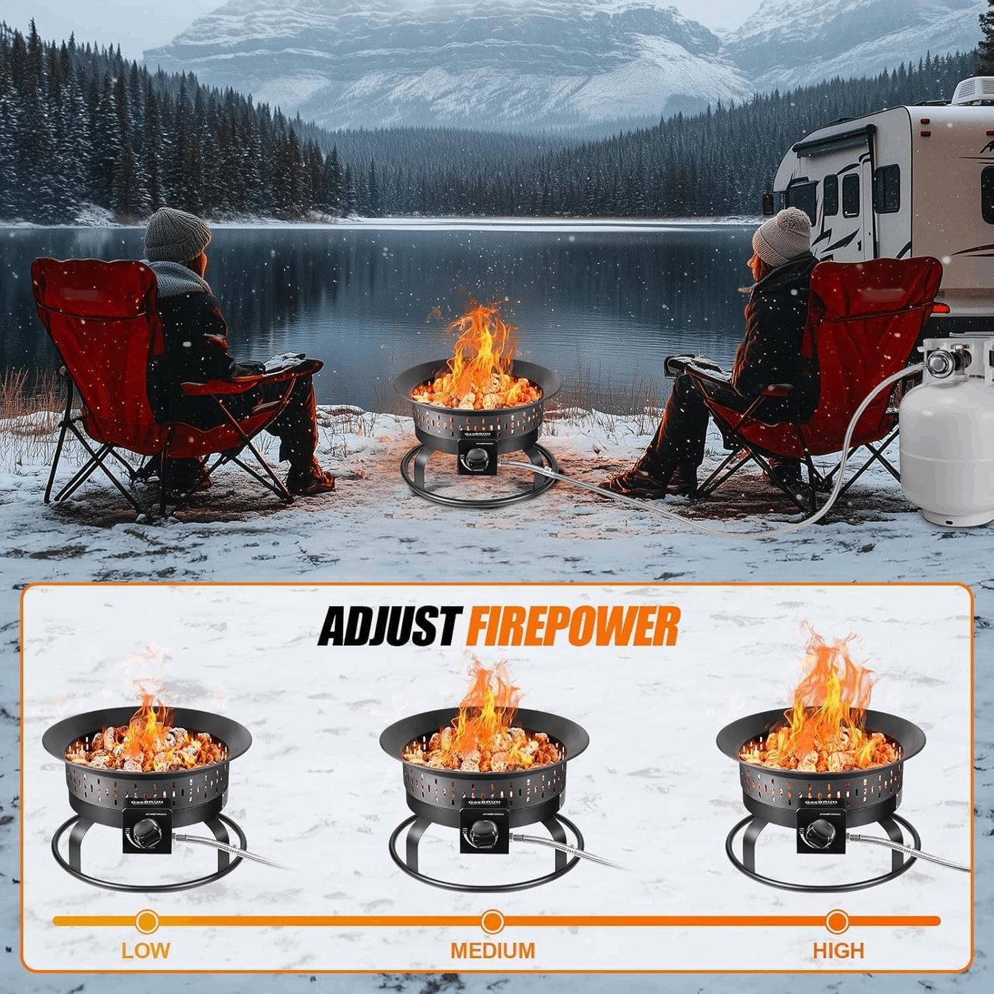 GasBRUH 19″ Outdoor Portable Propane Fire Pit with Cover&Carry Kit,60,000 BTU Smokeless Gas Firebowl,Outdoor Fireplace,Camping Propane Firepit,Portable Gas Fire Pits for Outside Patio,Camp,RV
