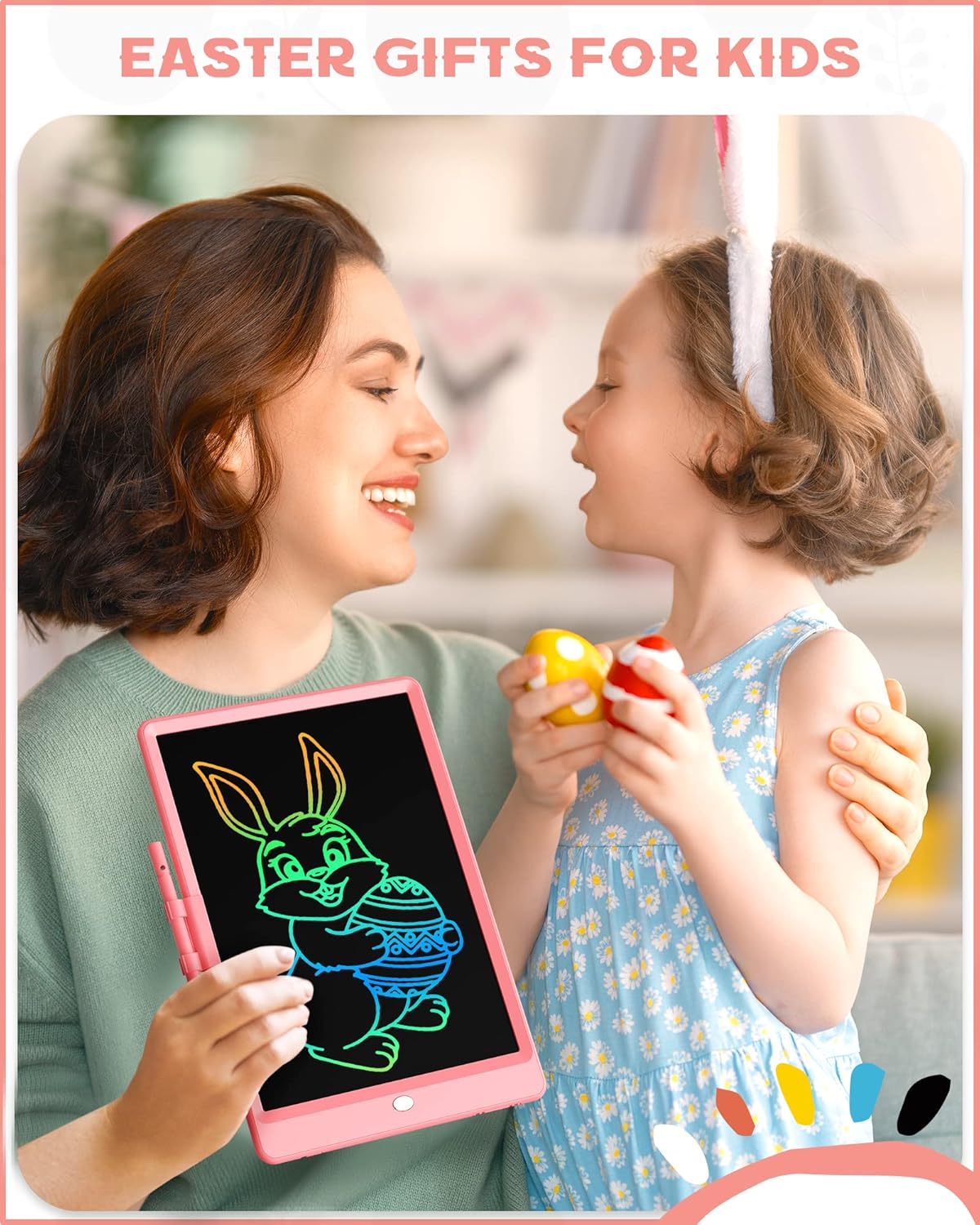 bravokids 10-Inch LCD Writing Tablet for Kids Ages 3-8, Electronic Doodle Board with Colorful Screen, Erasable Drawing Pad, Stylus, Anti-Shock Design, Pink