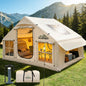 WildFinder Inflatable Tent with Skylight & Stove Jack, 4-6 Person Blow Up Hot Tent with Panoramic PVC Skylight, Waterproof 420D Oxford Fabric, Air Beam Camping Tent, Off White