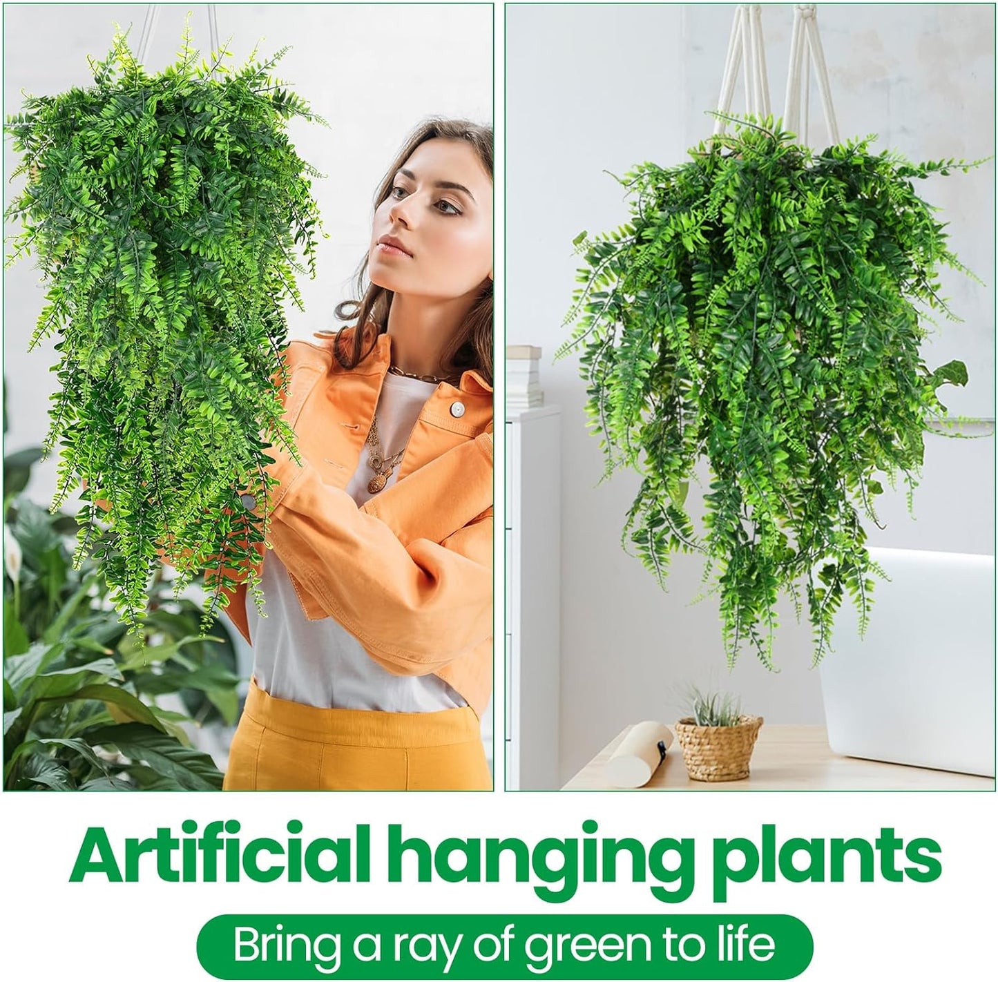 XunYee 28 Pcs Artificial Hanging Plants 32 Inch, Boston Fern Detachable Branch Fake Greenery, Faux Lifelike Eucalyptus Fern Ivy Vine for Indoor Outdoor Wall Room Wedding Decor No Baskets